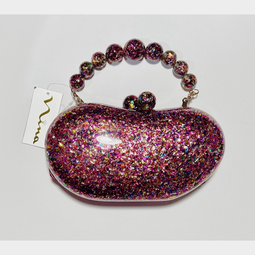 Nina Shoes opal red printed acrylic minaudiere with beaded handle NWT party bag